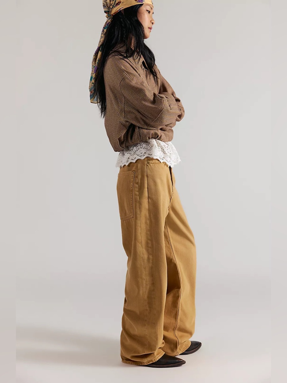 NWT FREE PEOPLE WE THE FREE Truro Baggy Puddle Jeans | Warm Rust $148 CURRENT - Picture 4 of 16